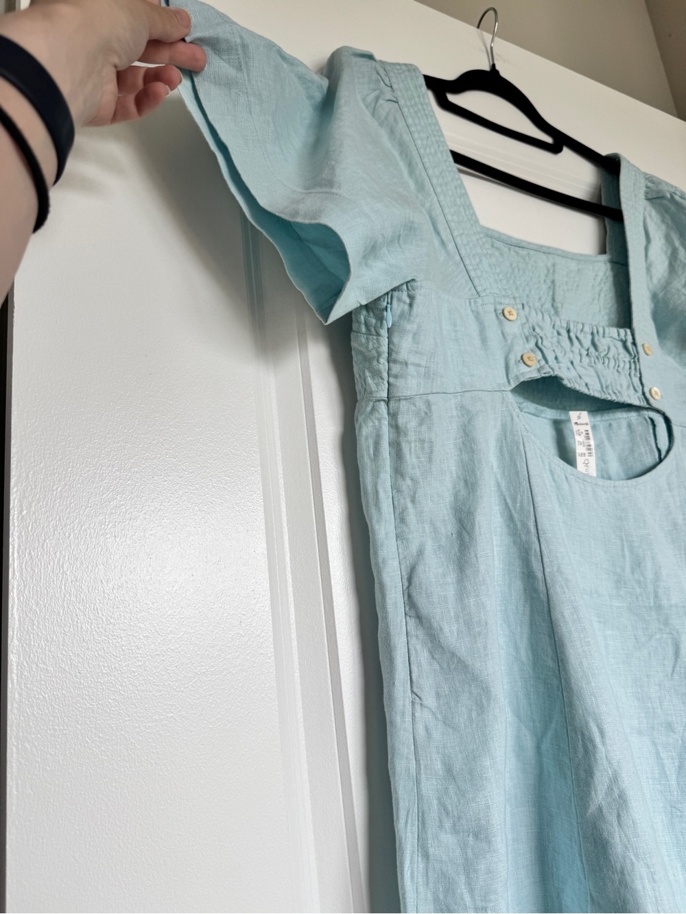 NWT MADEWELL Square-Neck Mini Dress in 100% Linen Blue Heron Light Blue Size 16 - Picture 6 of 13